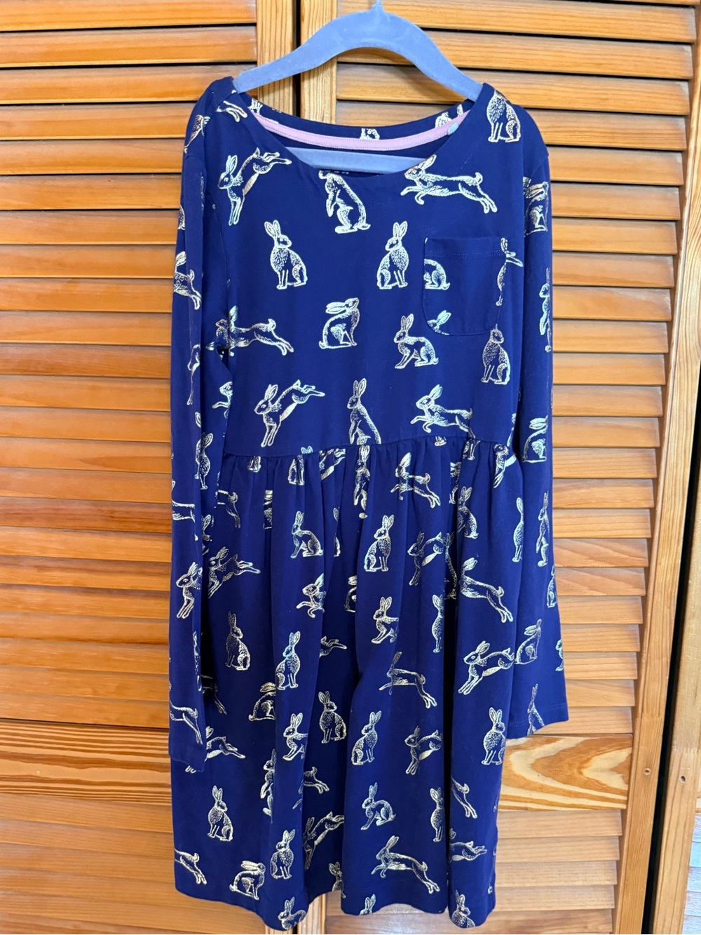 Mini Boden Navy Blue and Gold Bunny Print A-Line Skirt with Pockets!